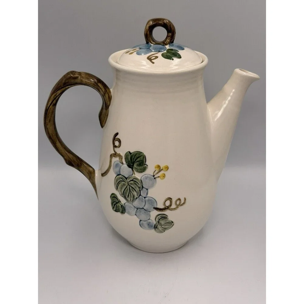 Vintage Metlox Poppytrail Sculptured Grapes Coffee Pot Lid Embossed Blue Grapes